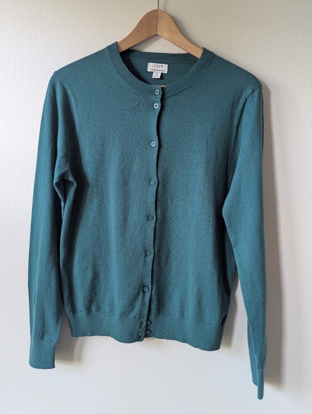 J. Crew Classic Cotton Cardigan Sweater In Teal Green Size M